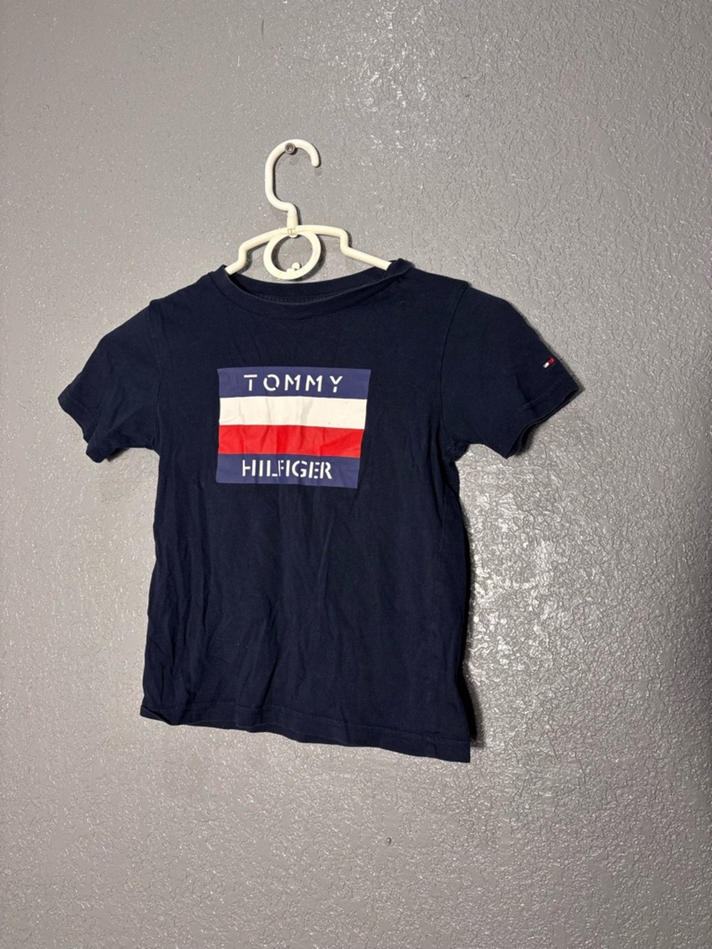 Tommy Hilfiger Navy Tee with Red & White Logo Stripe
